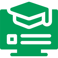 Green graduation cap on computer screen icon.
