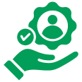 Hand holding verified user icon, green design.